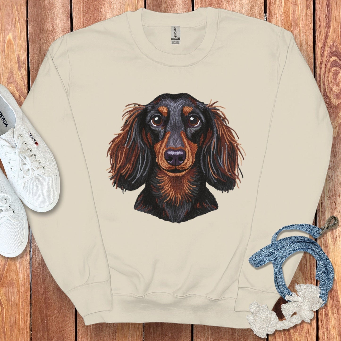 Detailed Dachshund Print Pullover Sweatshirt