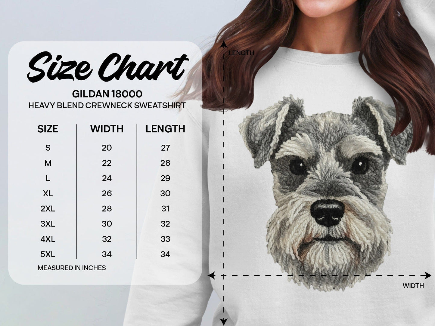 Cute Schnauzer Embroidery Design on White Sweatshirt