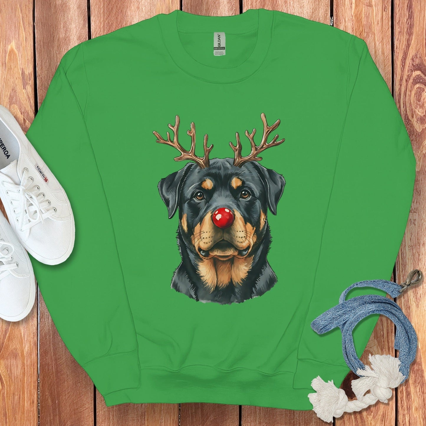 Christmas Rottweiler with Reindeer Antlers Sweatshirt