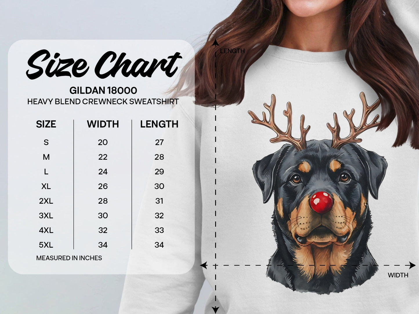 Rottweiler with Reindeer Antlers Crewneck Sweatshirt