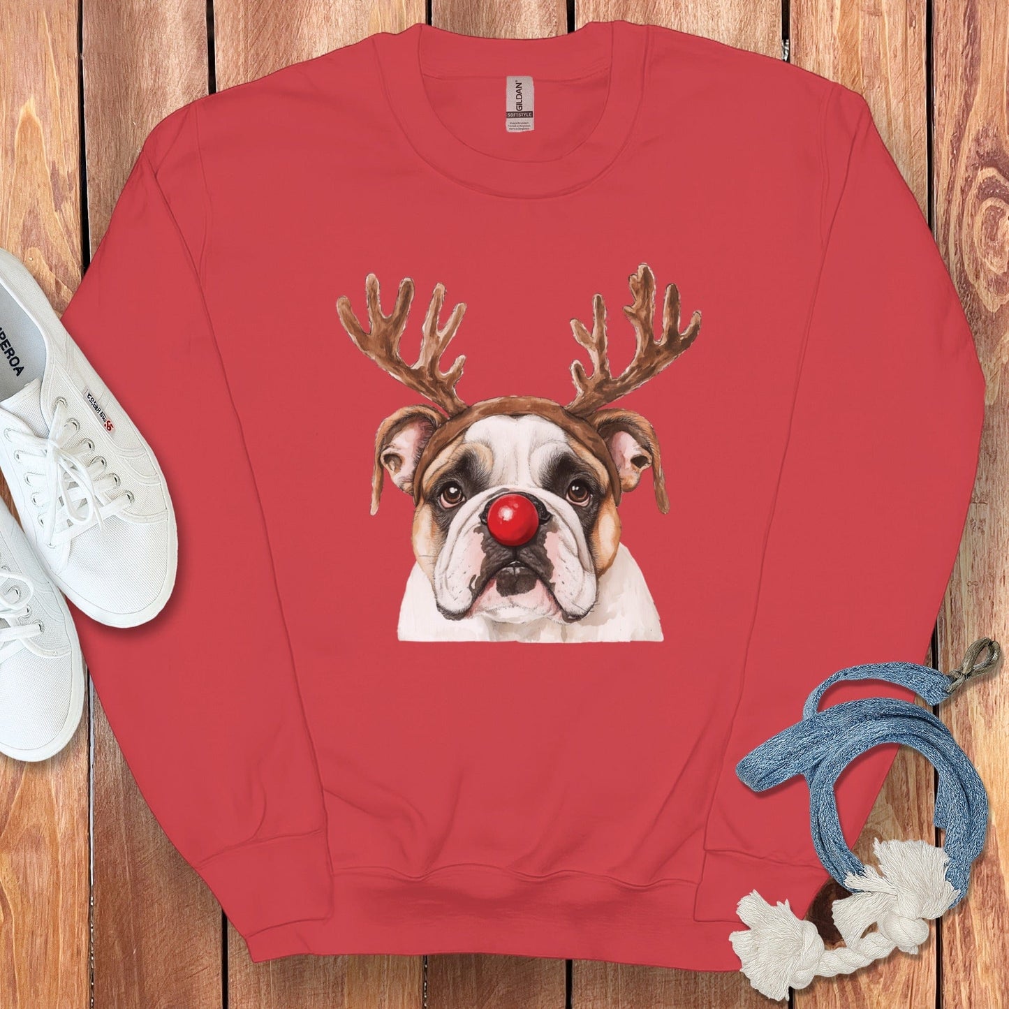 Cute Bulldog in Festive Reindeer Antlers Product