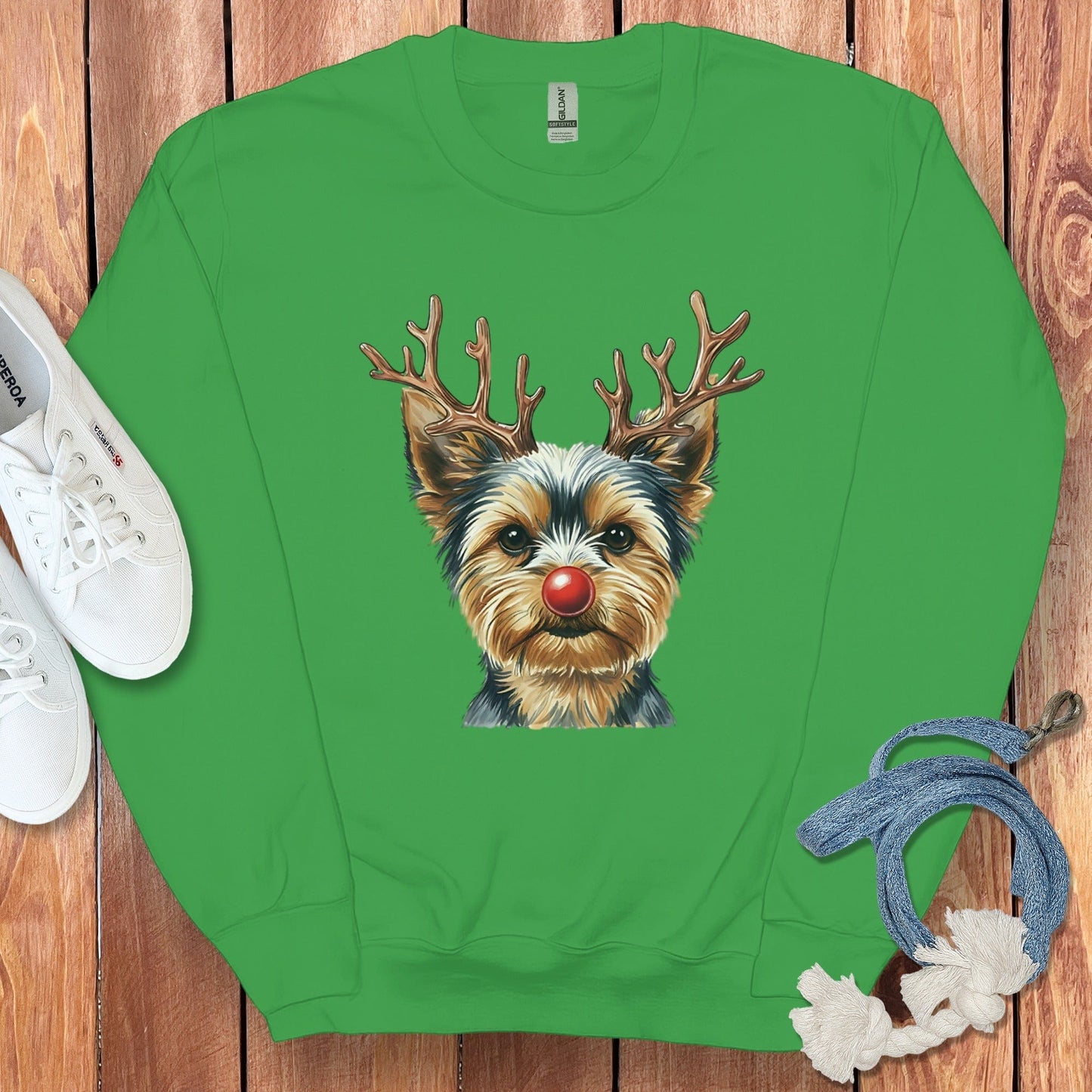 Cute Yorkie Dog with Antlers Sweatshirt Product
