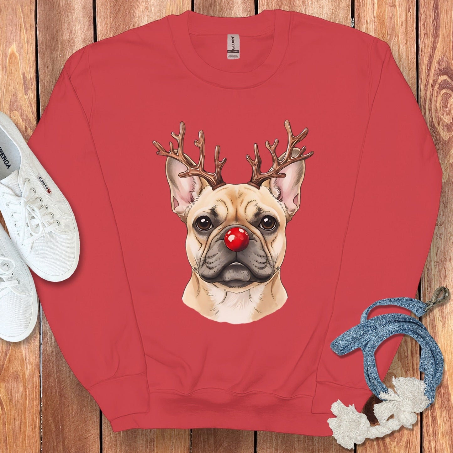 Cute French Bulldog with Reindeer Antlers sweatshirt