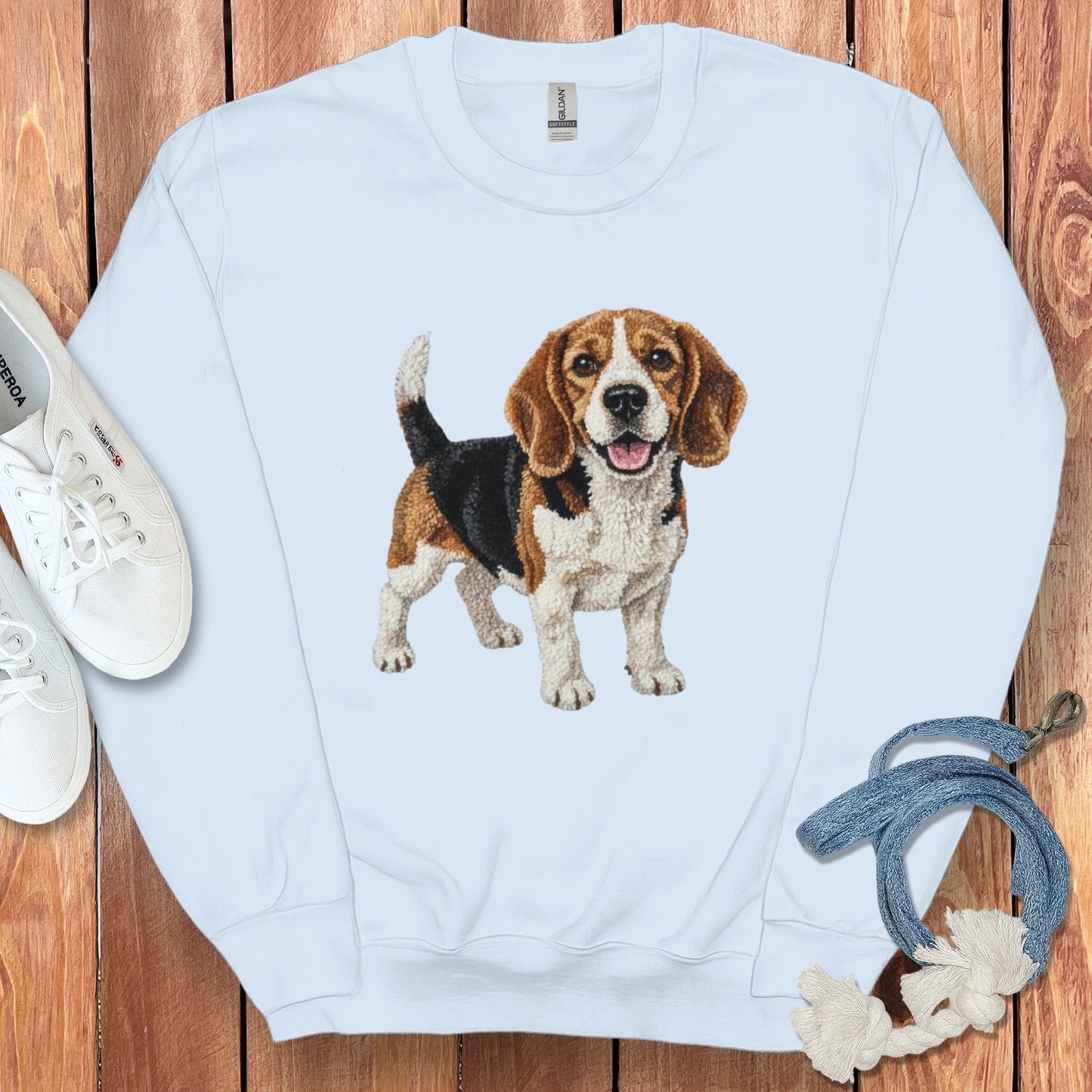 Beagle Dog Graphic Print on White Sweatshirt Product