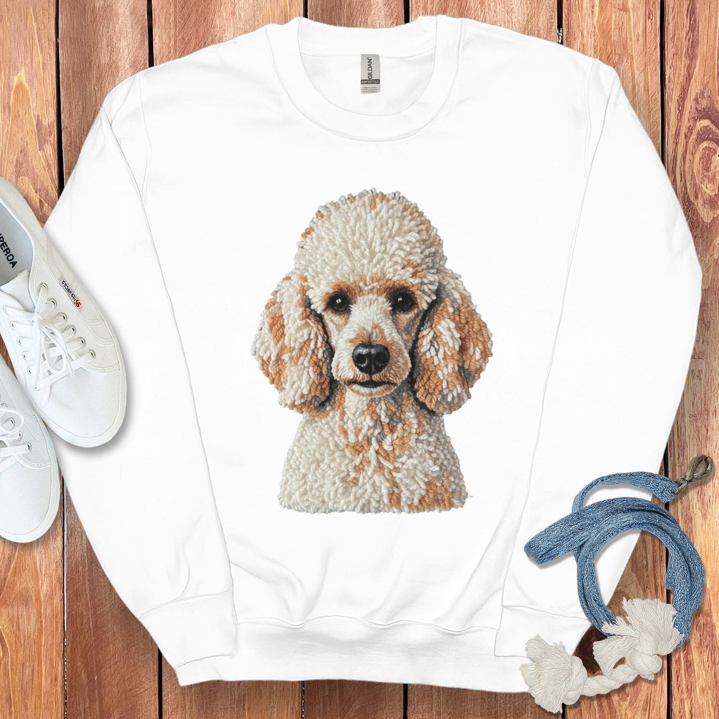 Cozy White Sweatshirt with Cute Poodle Dog Print
