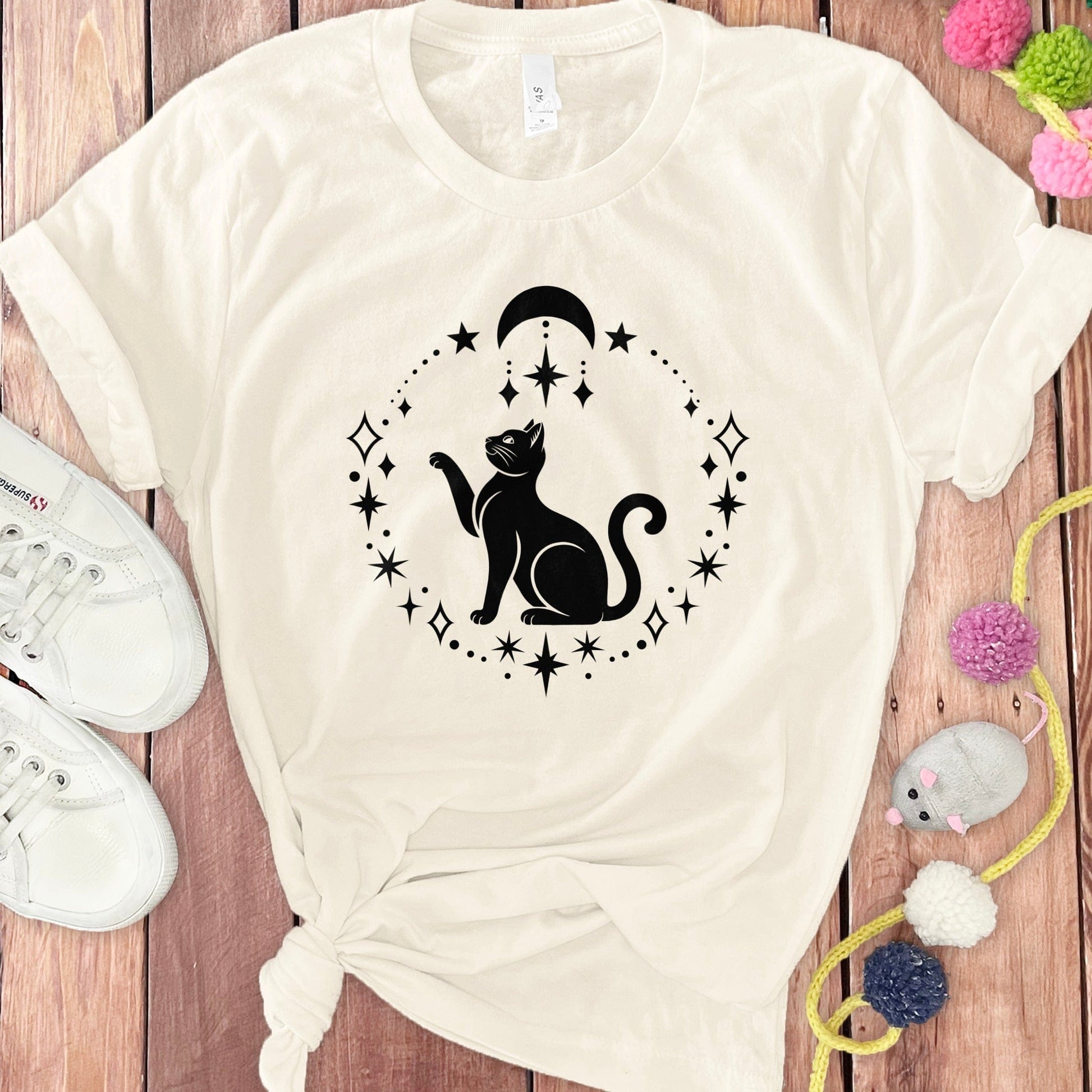 Celestial Cat Design in White T-Shirt product type