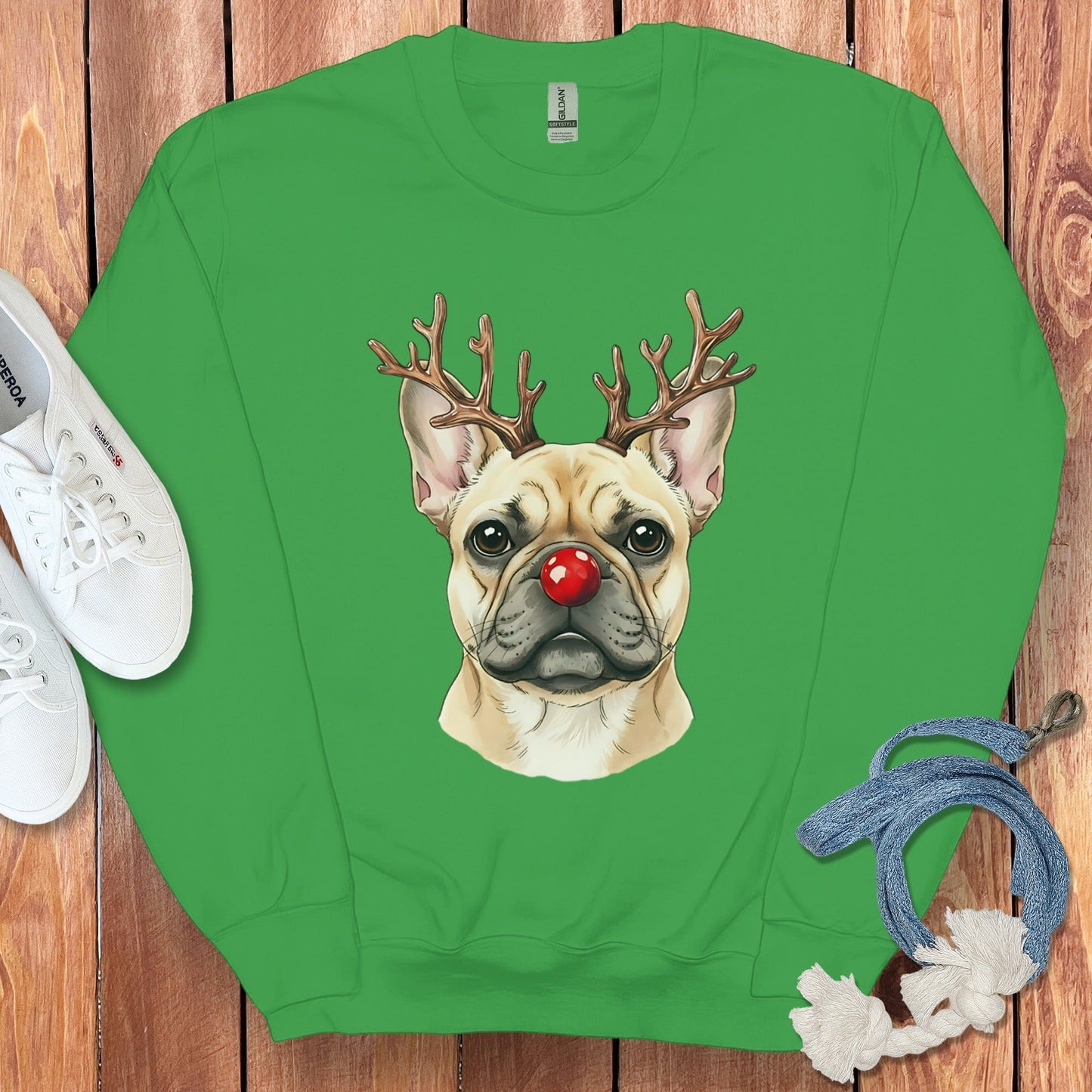 French Bulldog with Reindeer Antlers Sweater product
