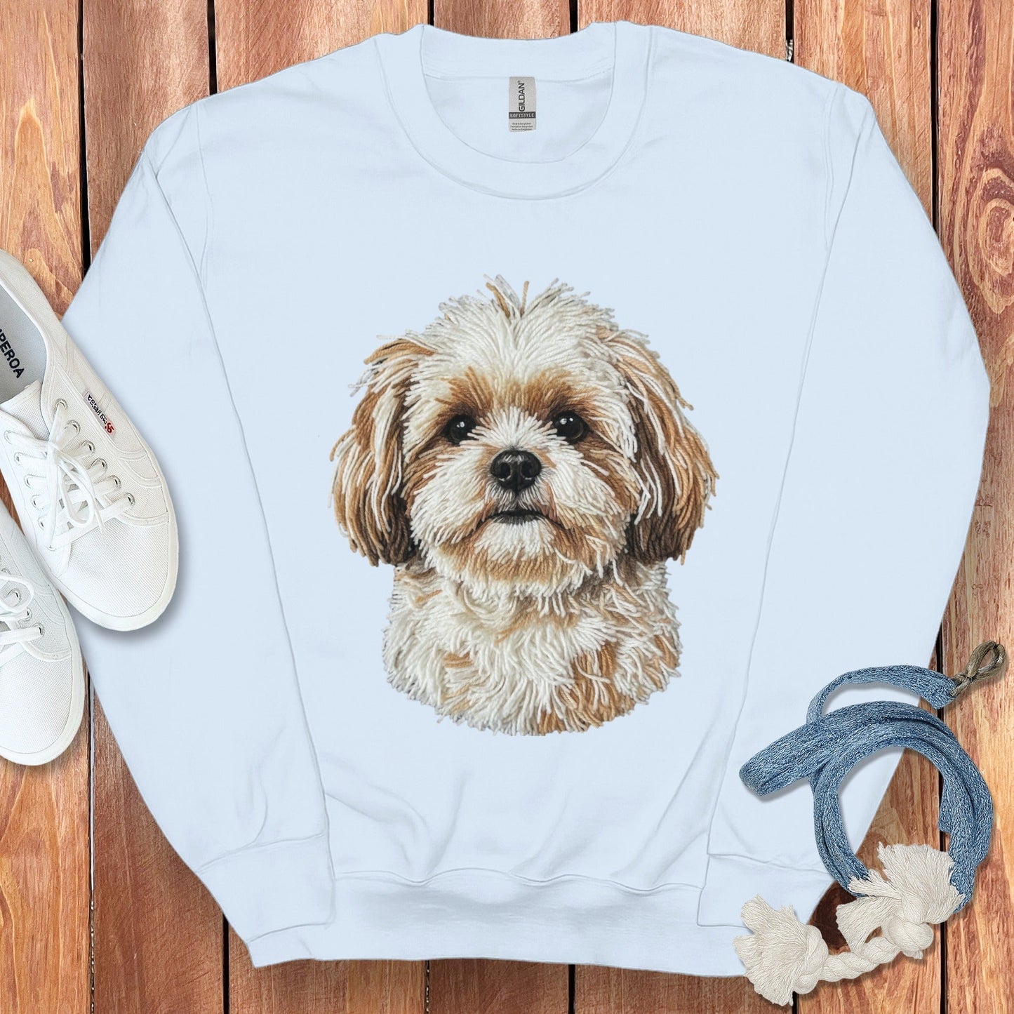 Adorable Shih Tzu Face Print Crewneck Sweatshirt