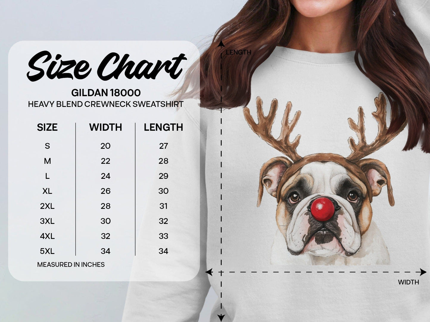 Funny Bulldog with Red Nose Reindeer Sweatshirt