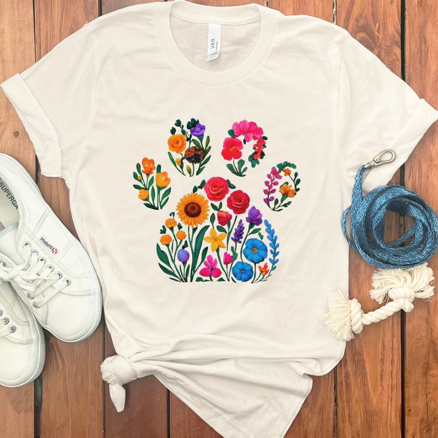 Colorful Floral Paw Print Design T-shirt product type