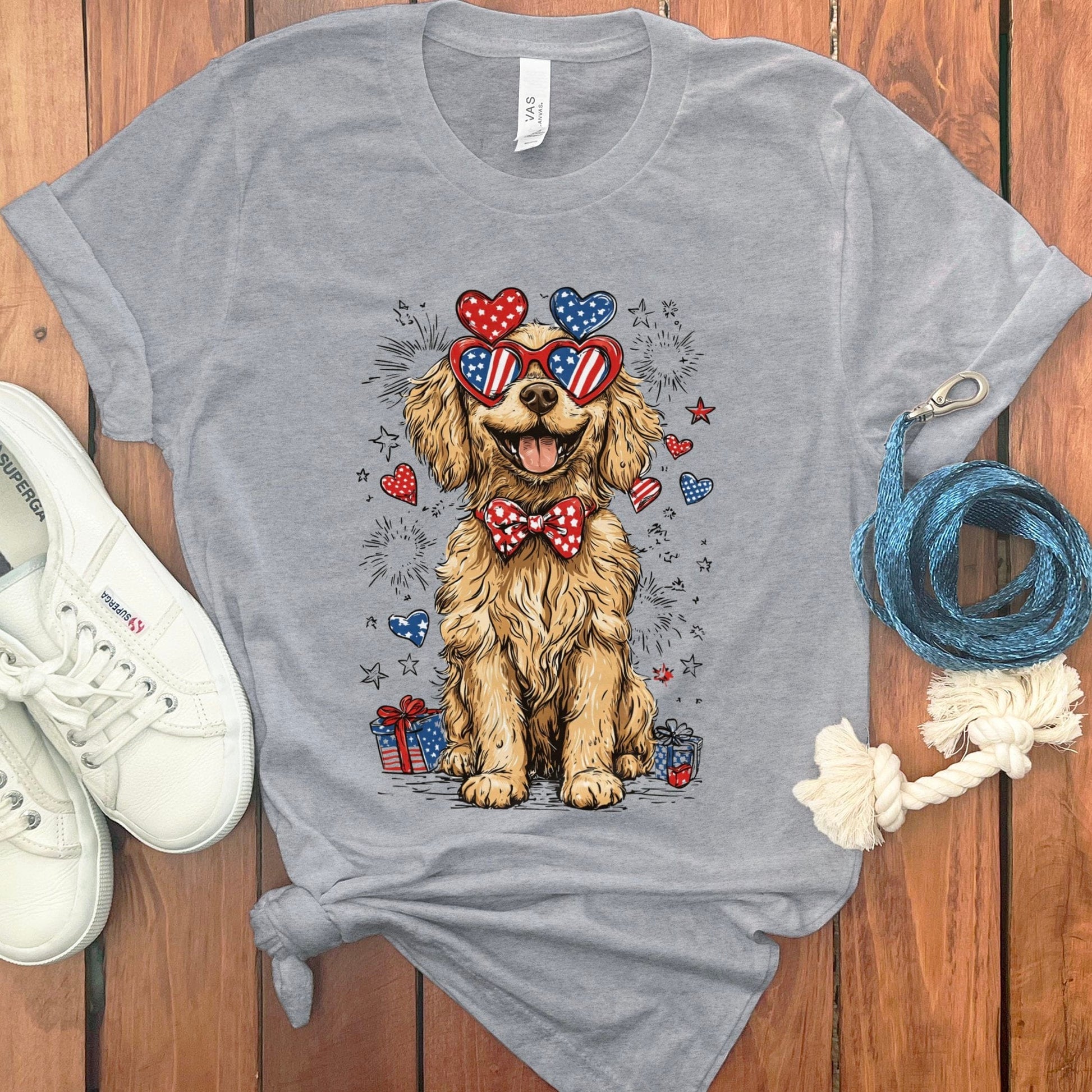 Patriotic Puppy with Heart Sunglasses Graphic TShirt product