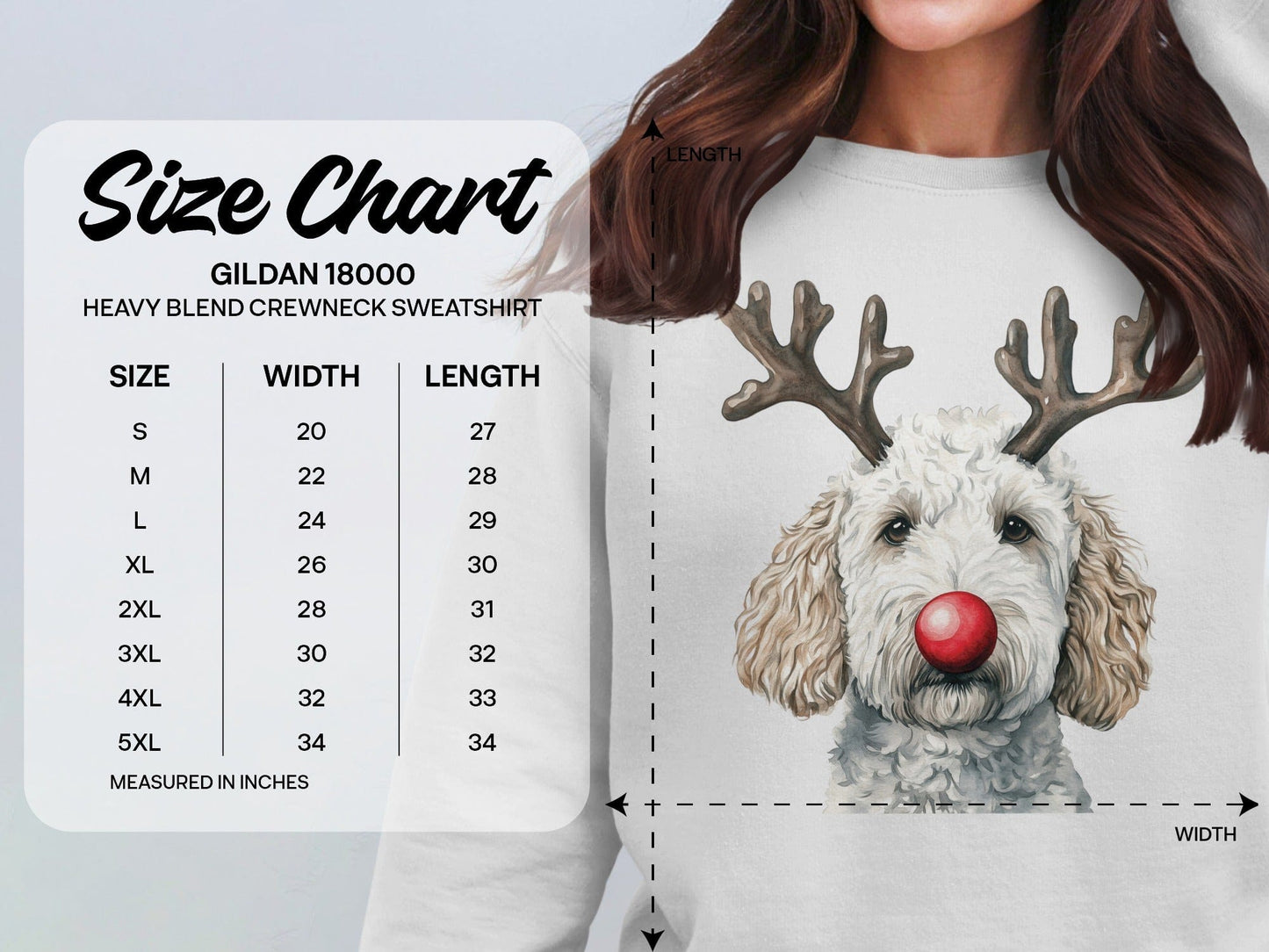 Festive reindeer dog crewneck sweatshirt for holidays