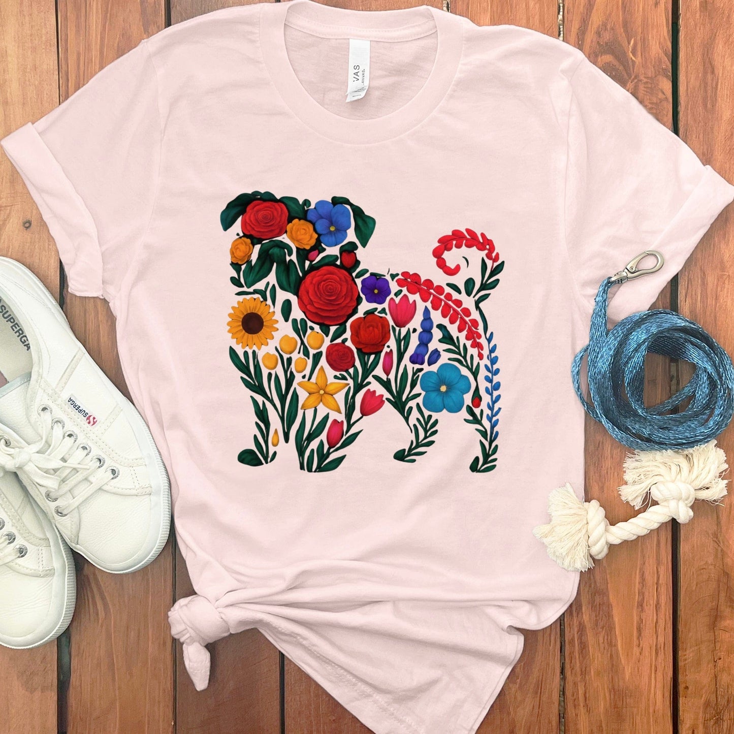 Colorful Floral Pug Graphic Dog Lover Tee product type
