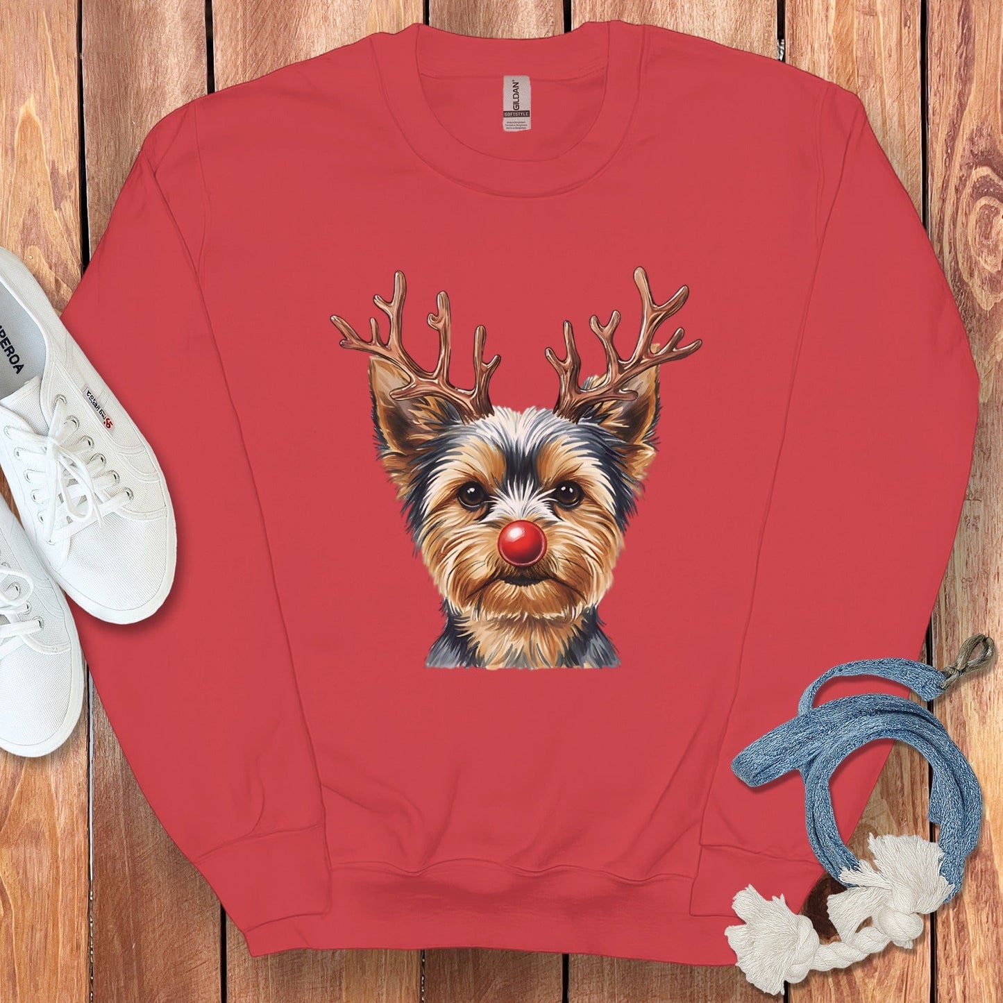 Cute Festive Dog with Reindeer Antlers Sweatshirt