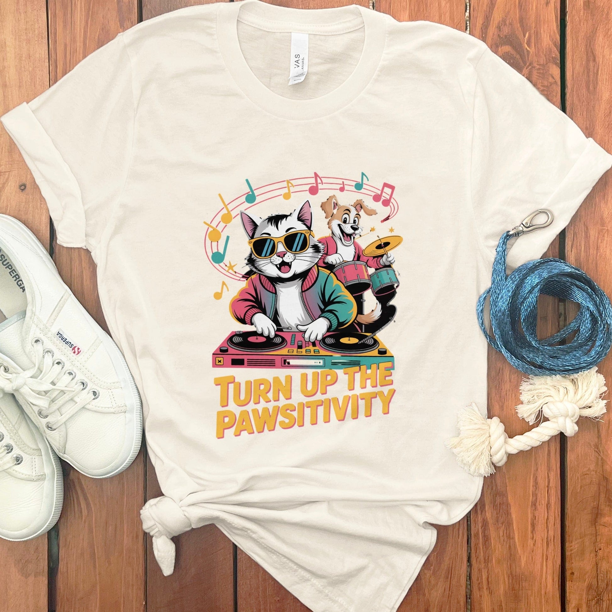 Turn Up The Pawsitivity Cat DJ Dog Music T-shirt product