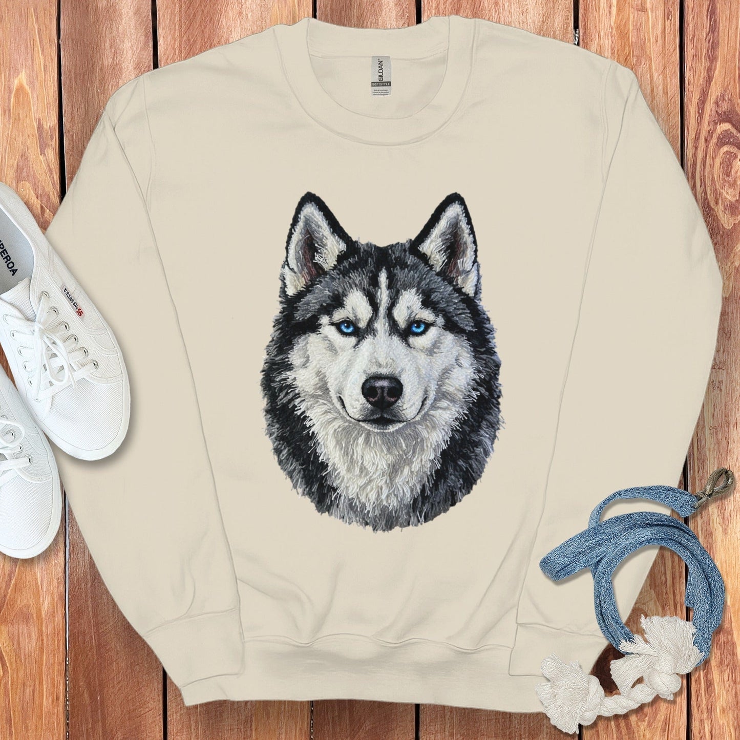 Majestic Husky Sweatshirt Realistic Wolf Print Design
