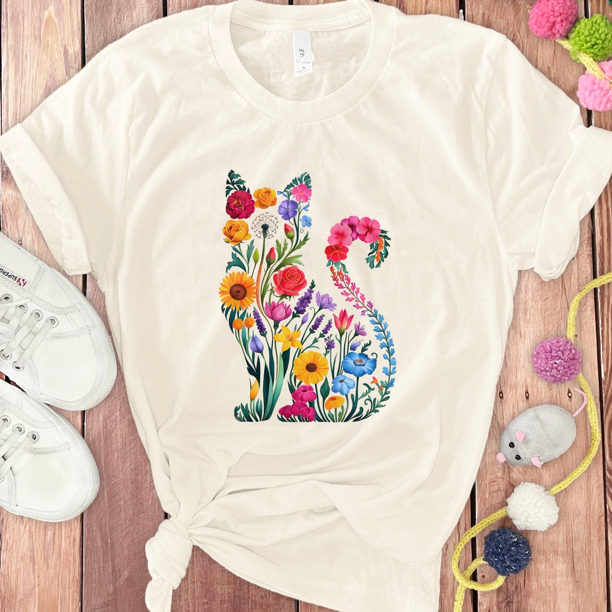 Floral Cat Graphic Print Short Sleeve T-Shirt product