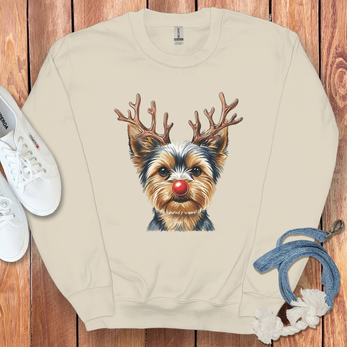 Festive Reindeer Dog Face Graphic Print Sweatshirt