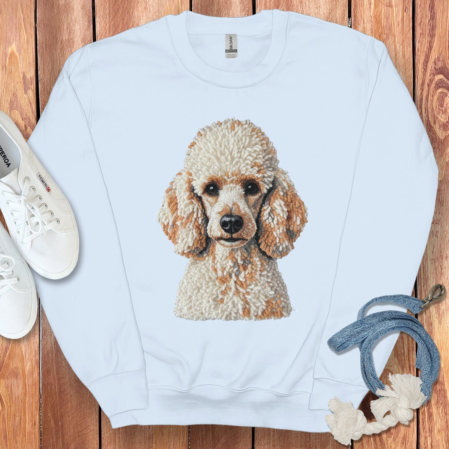 Cozy White Sweatshirt with Cute Poodle Illustration