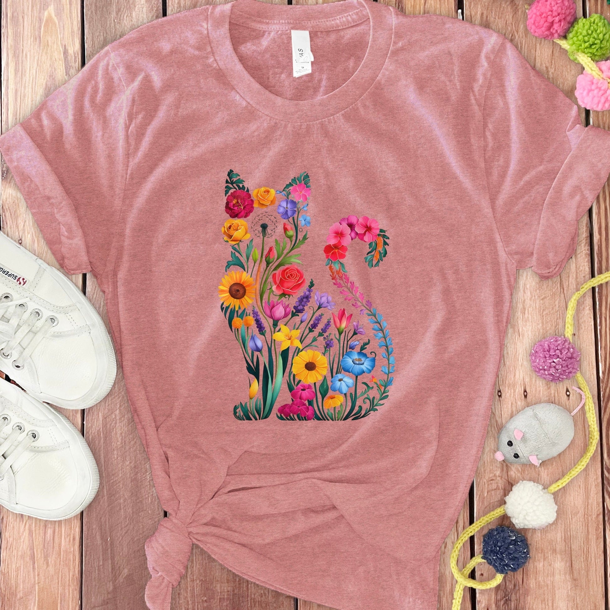 Colorful Floral Cat Graphic Women's T-Shirt product