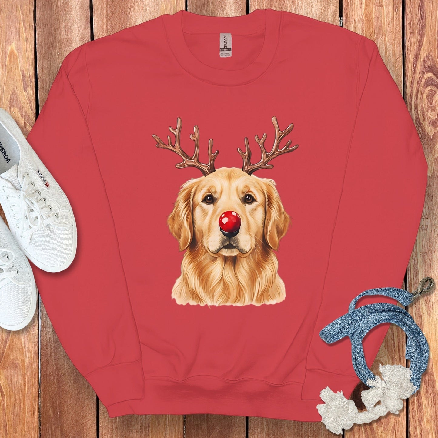 Golden Retriever Reindeer Red Sweatshirt Apparel