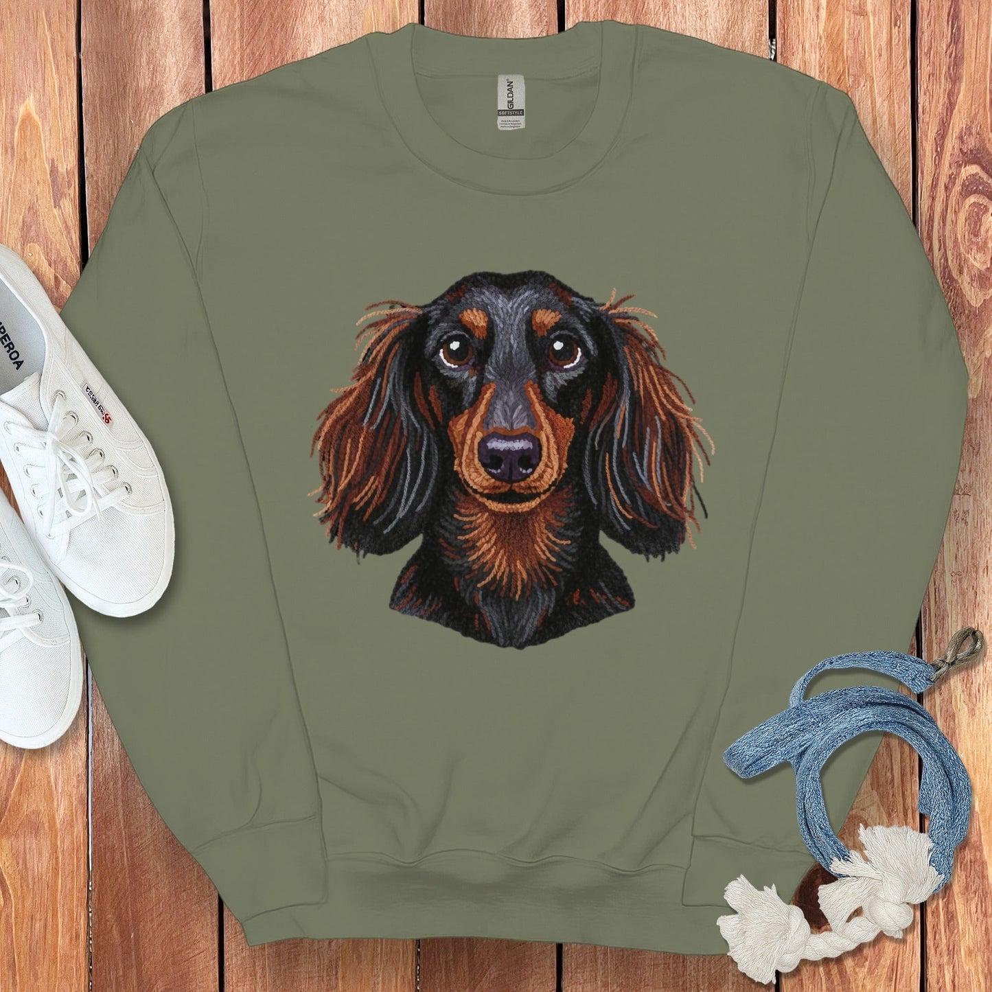Dachshund Dog Graphic Olive Green Sweatshirt product