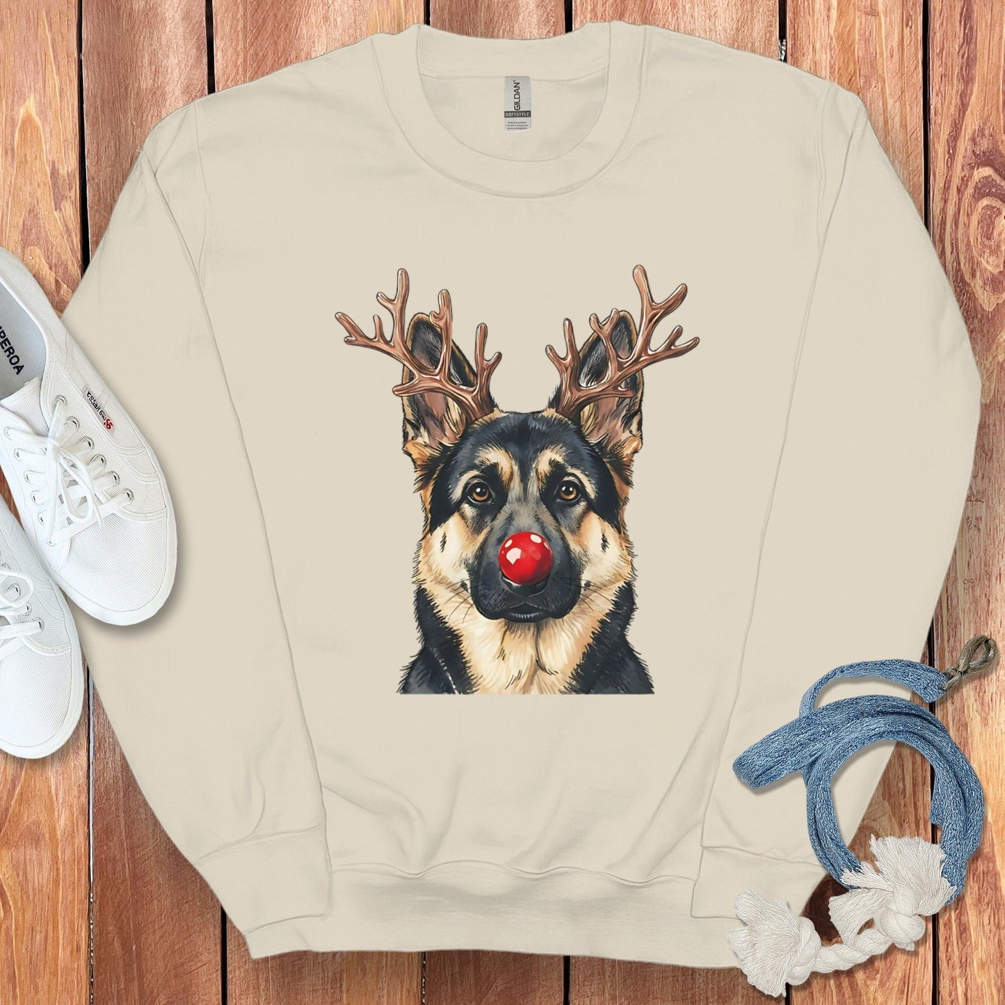 German Shepherd with Reindeer Antlers Sweater