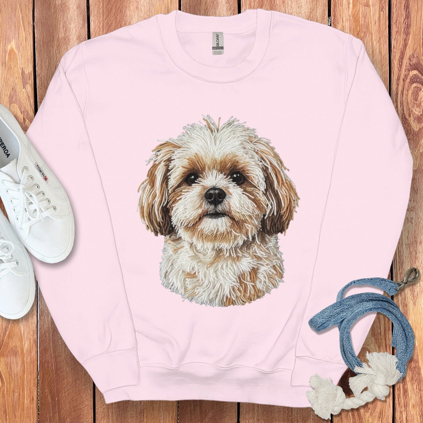 Cute Fluffy Dog Print Pink Sweatshirt Product