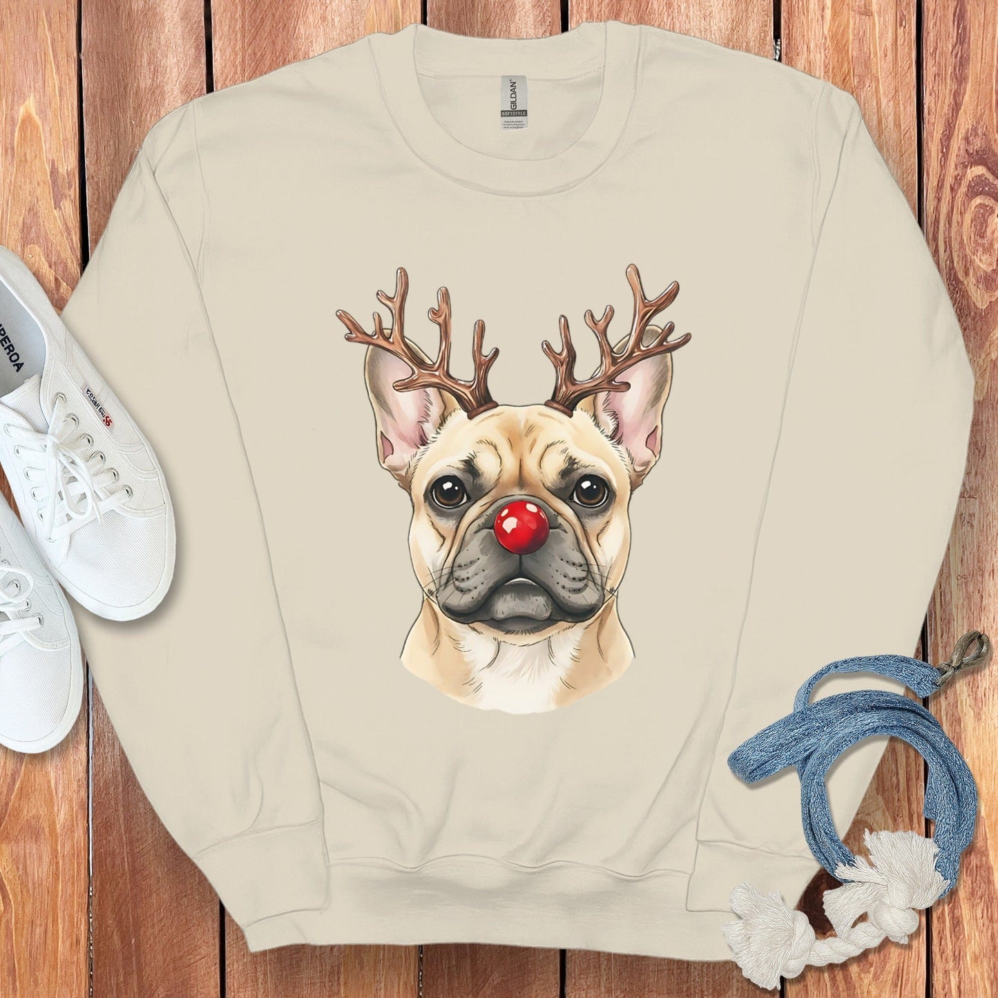 French Bulldog with Reindeer Antlers Sweatshirt