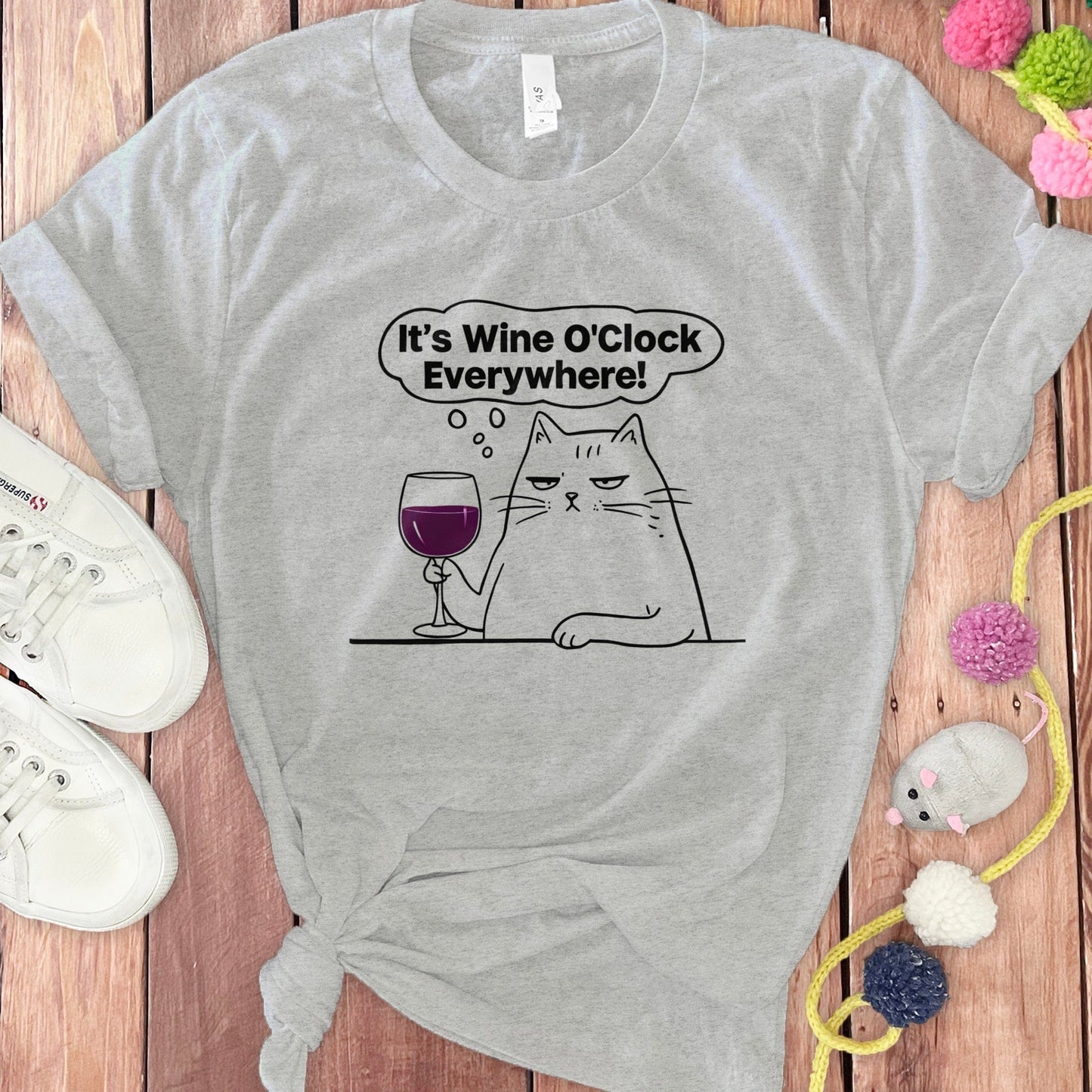 It's Wine O'Clock Everywhere Cat Graphic T-shirt product type
