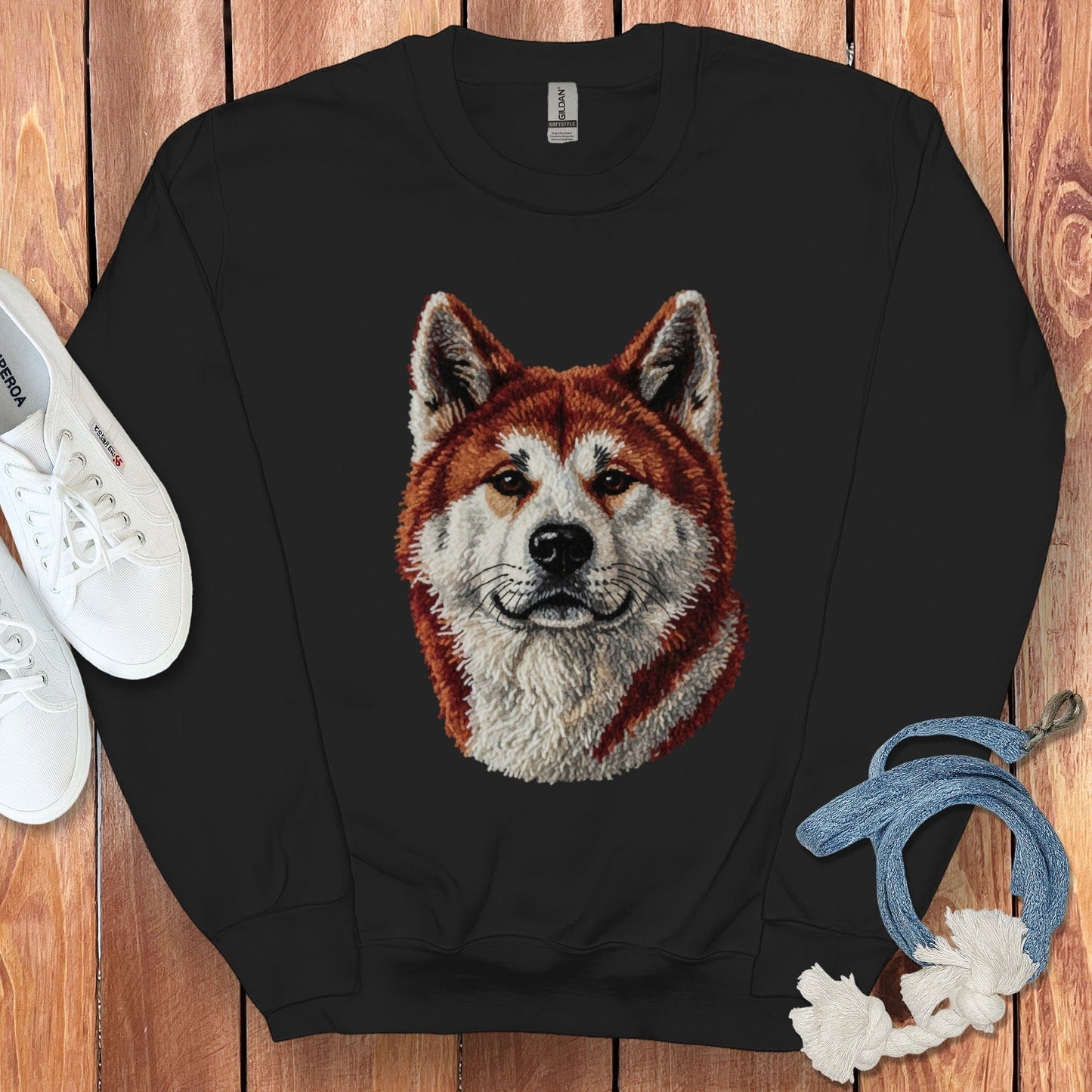 Cozy and Stylish Black Sweater with Husky Graphic Design