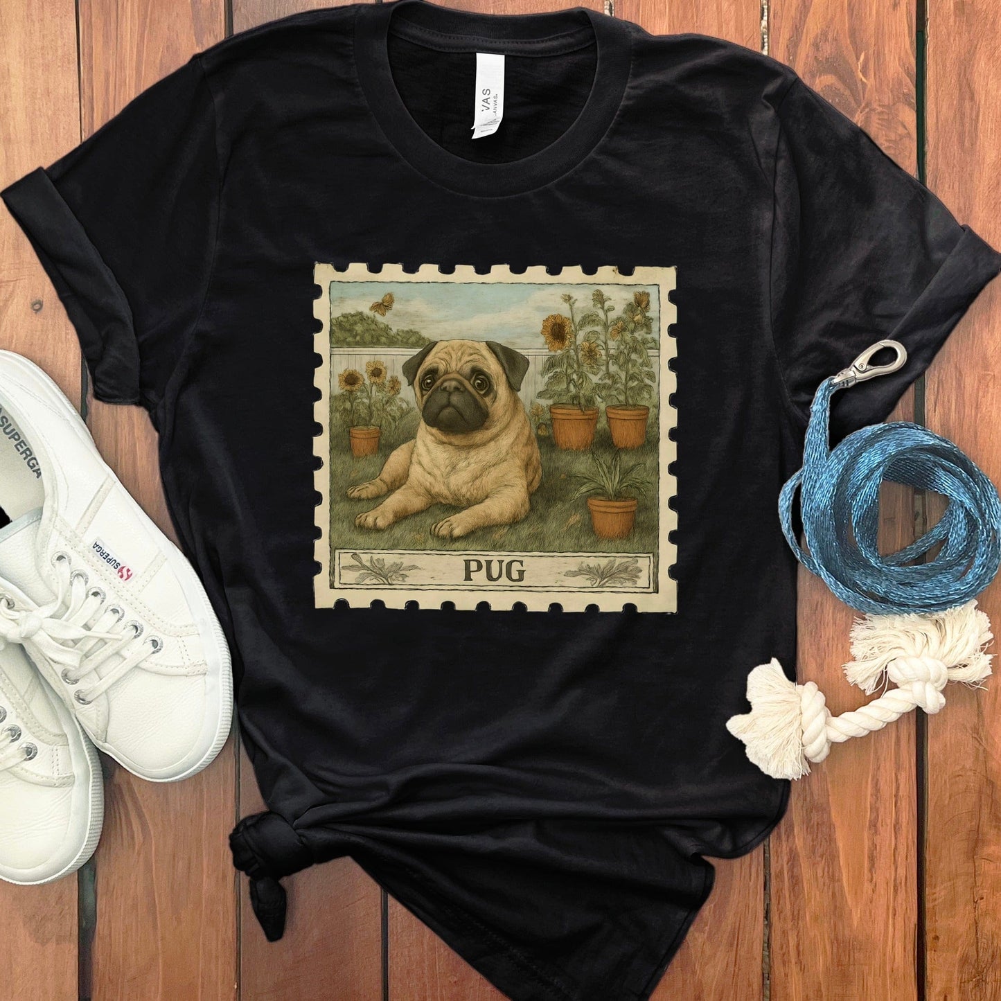 Pug Print Black T-Shirt Casual Dog Lover Product