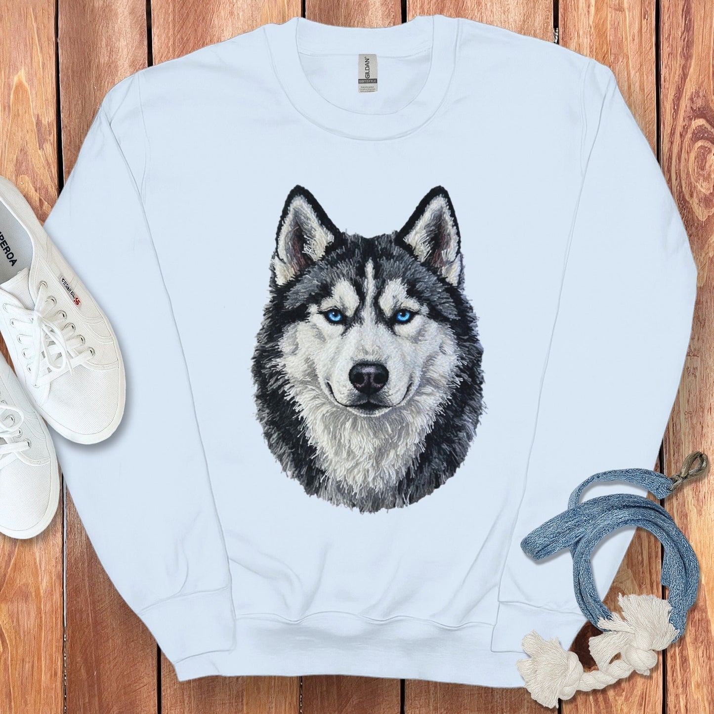 Husky Face Print Sweatshirt for Casual Apparel