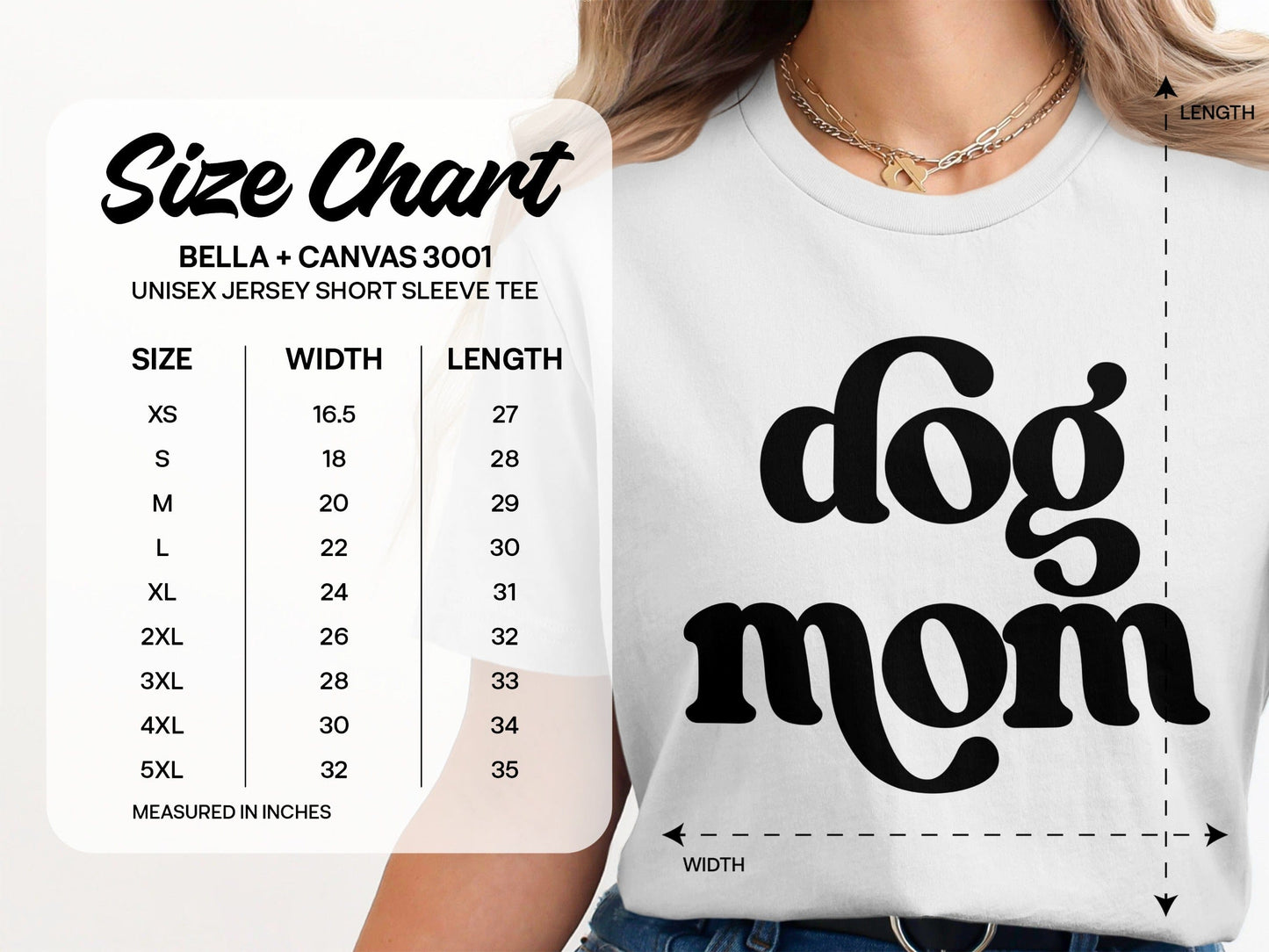 Dog Mom Tee with Size Chart on the Image product type