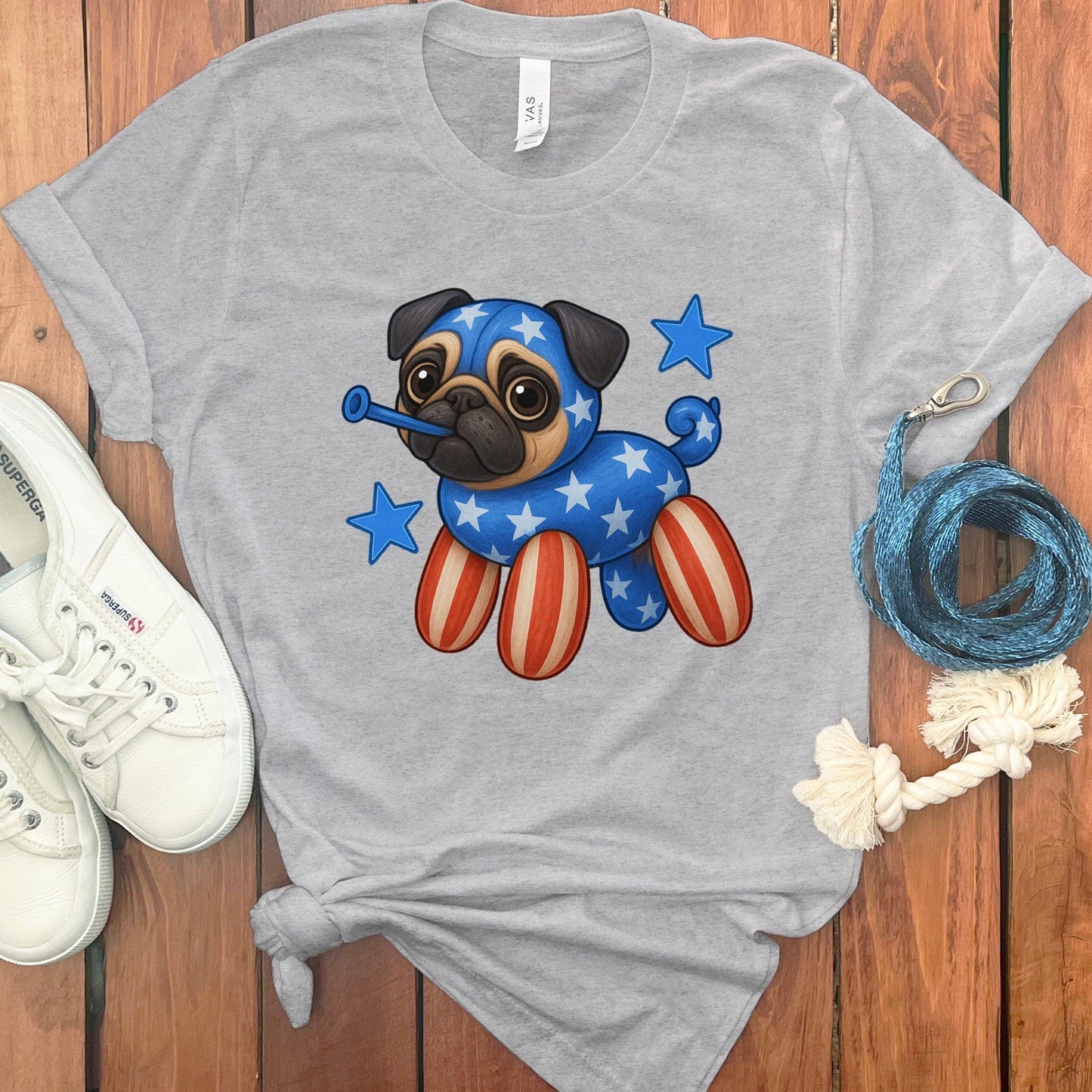 Fun Stars and Stripes Pug Dog T-Shirt product type