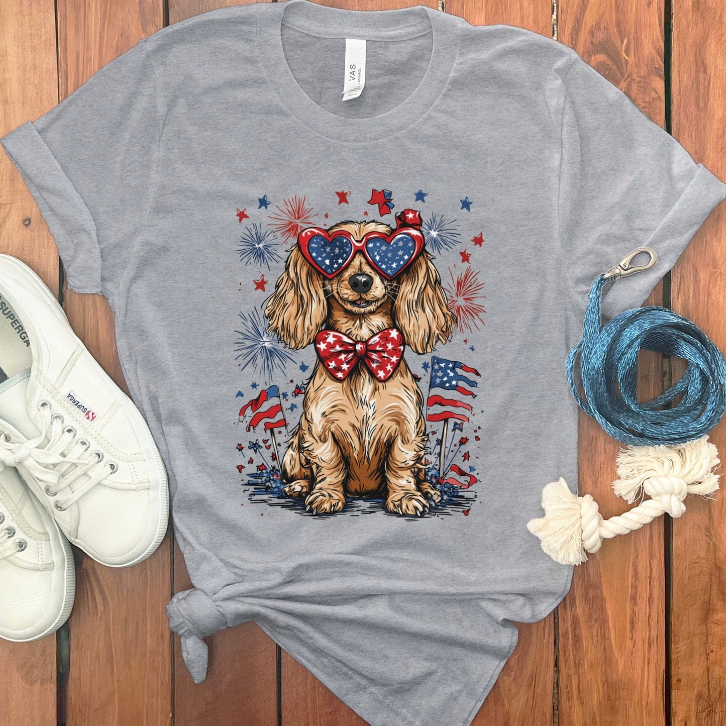 Patriotic Dog with Fireworks Graphic T-Shirt product type
