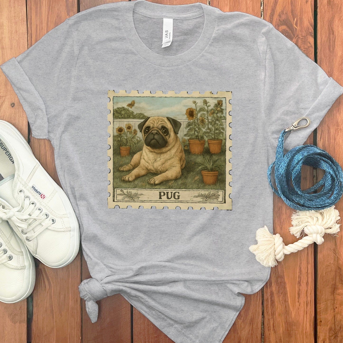 Pug Stamp Design Graphic Tee with Vintage Style product