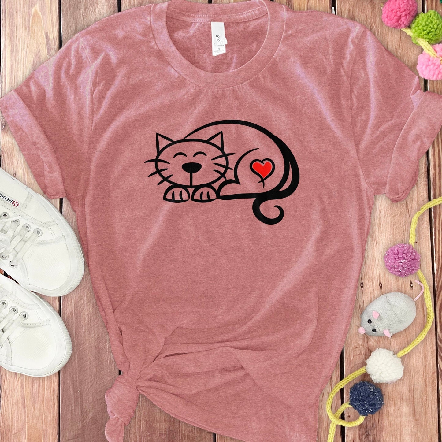 Cute Smiling Cat with Heart Graphic T-Shirt product