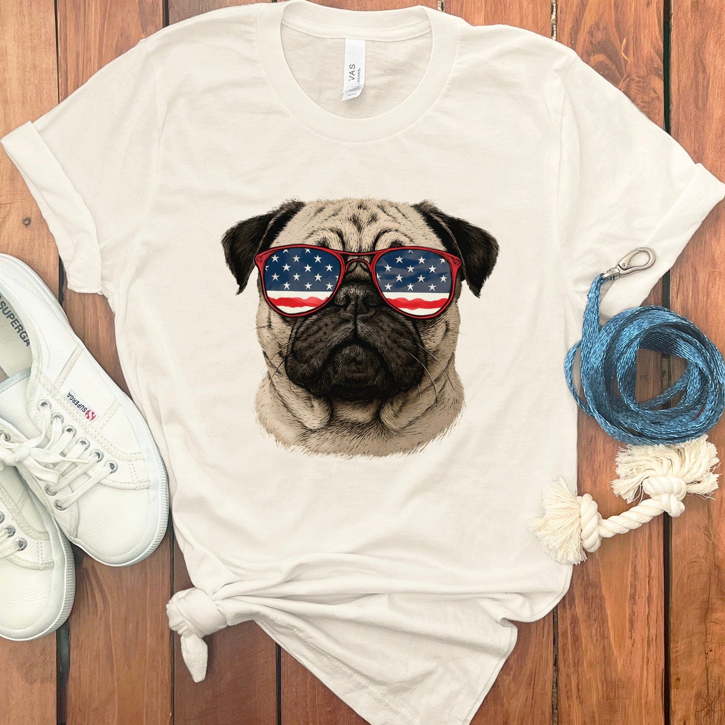 American Flag Sunglasses Pug Graphic Tee product