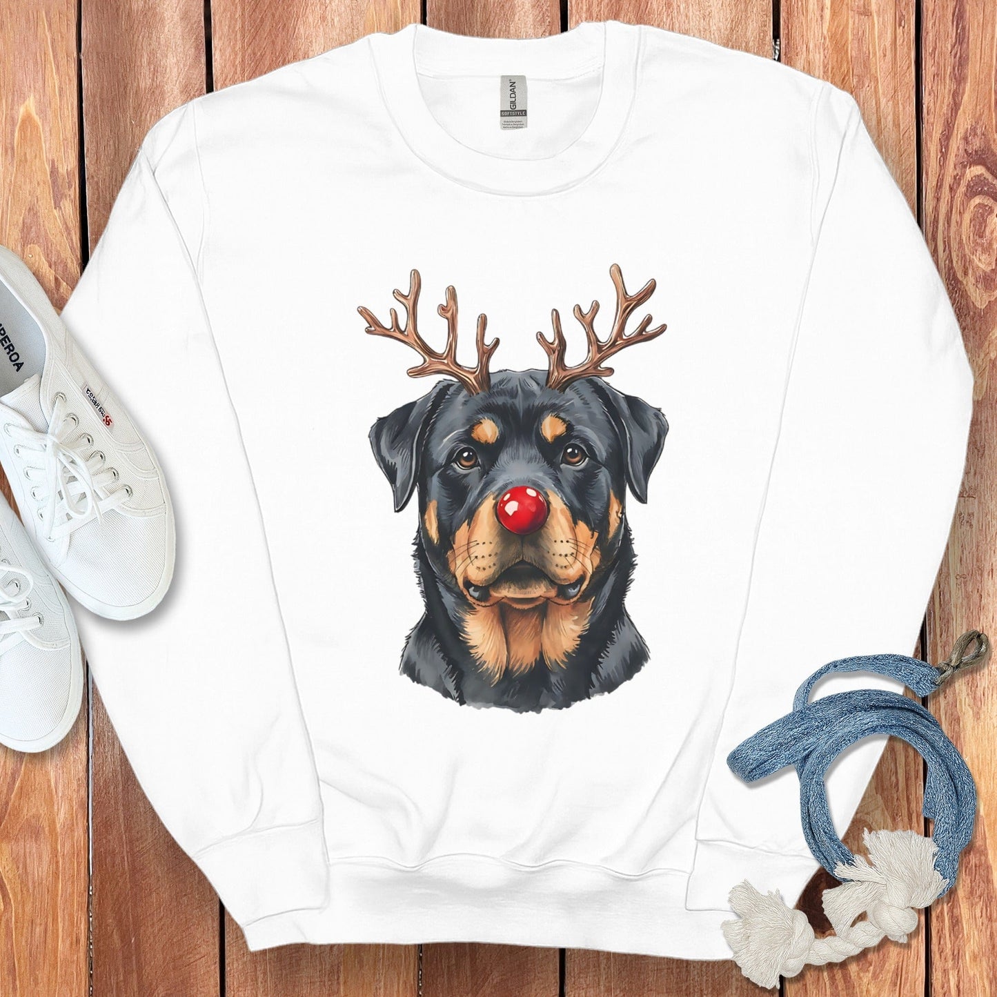 Festive Rottweiler Reindeer Sweatshirt Christmas Sweater