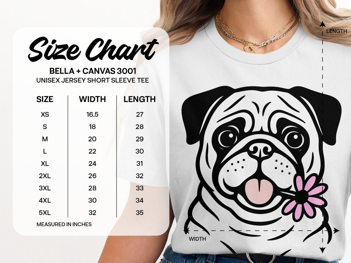 Cute Pug Face with Flower Graphic Tee Shirt product type