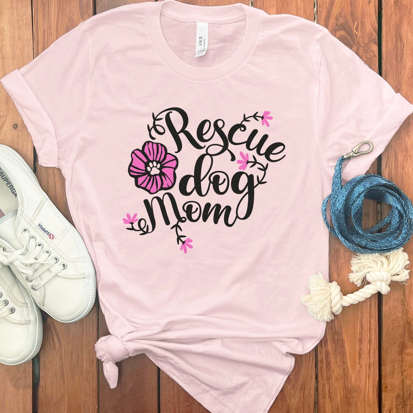 Rescue Dog Mom Floral Design Short Sleeve T-shirt product