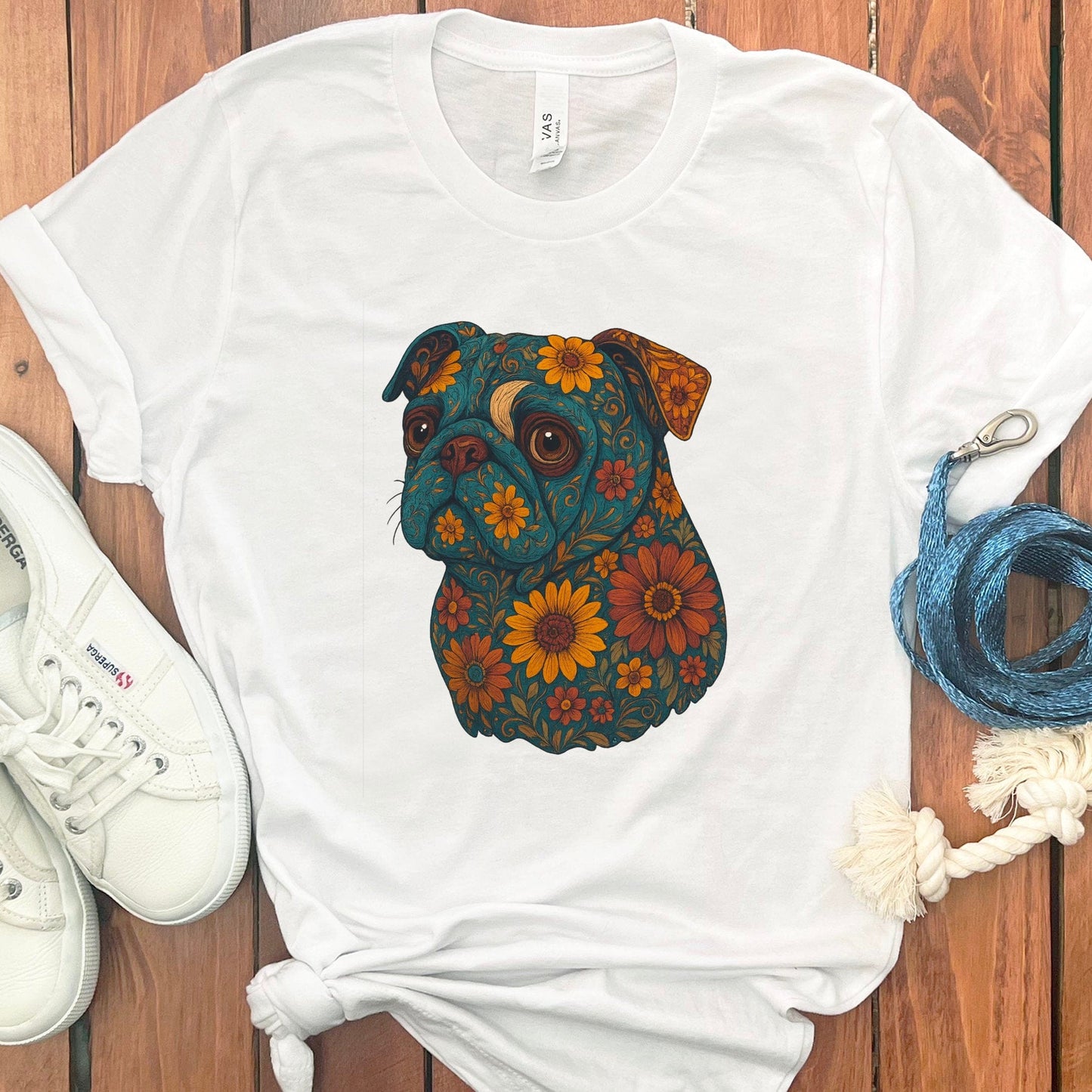 Cute Pug with Floral Pattern Graphic Design T-shirt product