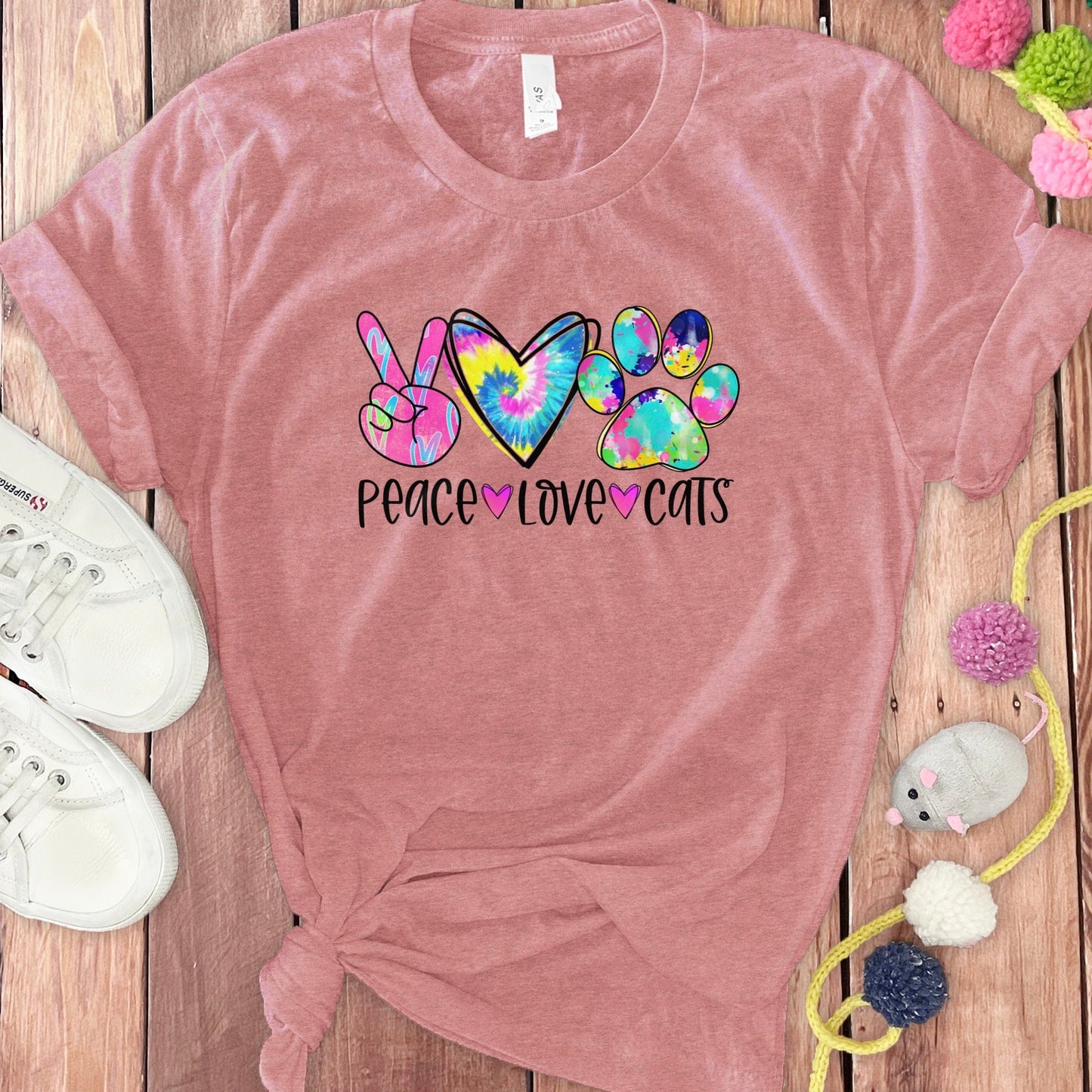 Peace Love Cats Graphic Printed T-Shirt Fun Cat Product