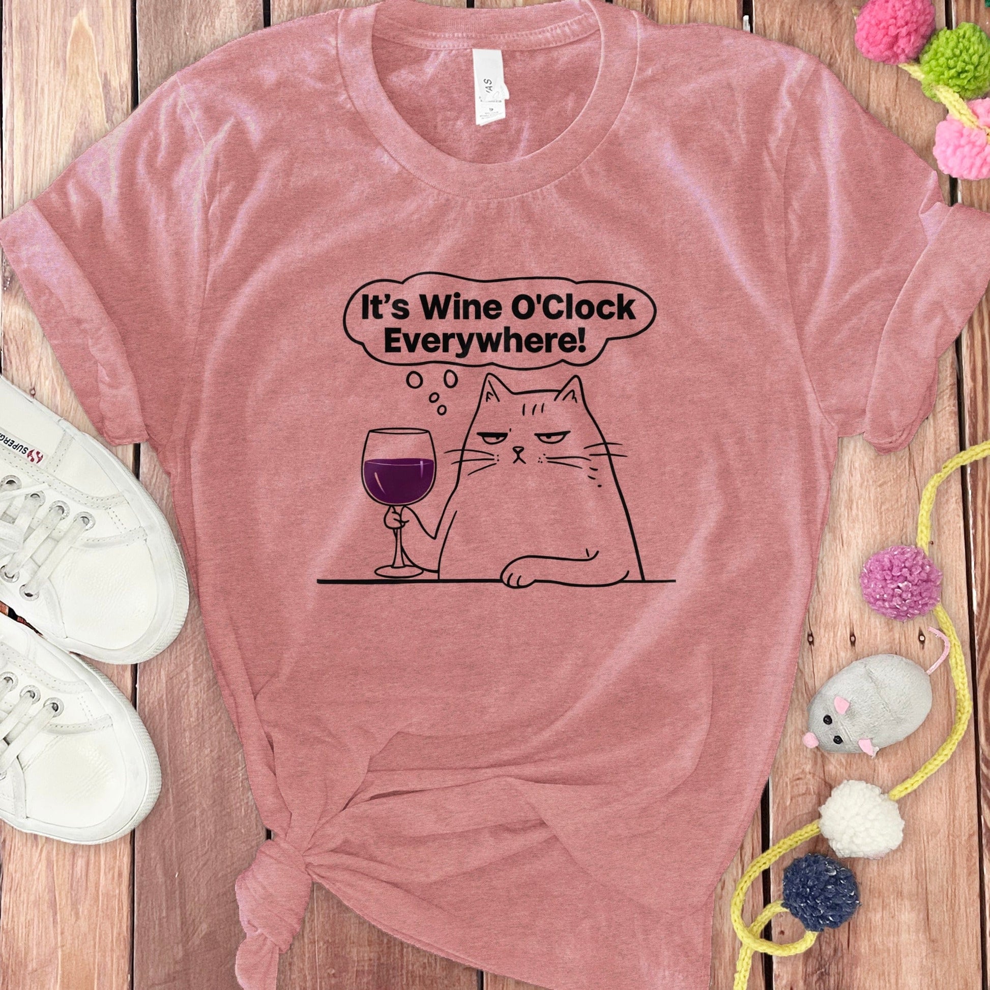 It's Wine O'Clock Everywhere Cat Graphic T-Shirt product type