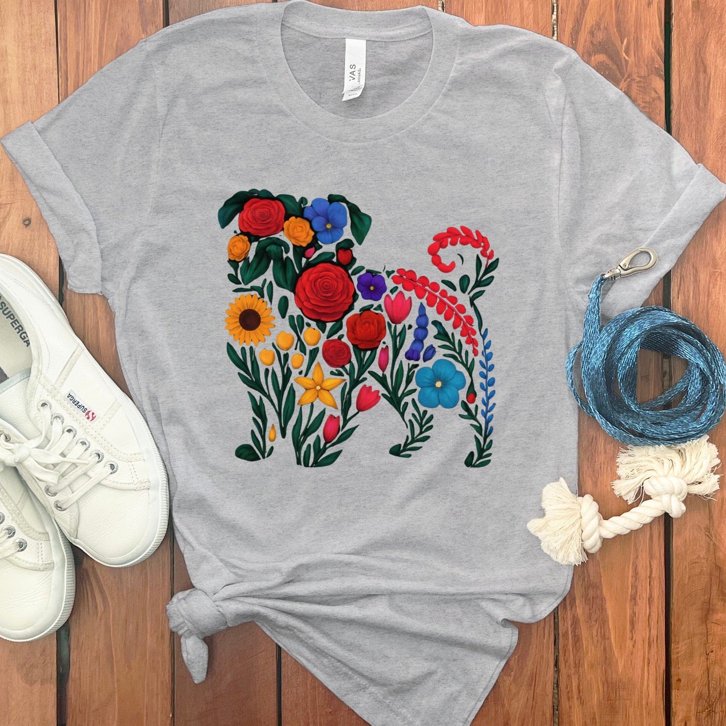 Colorful Floral Dog Print Graphic Tee product type