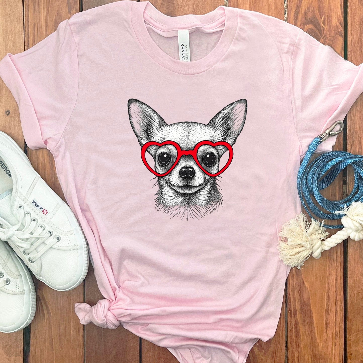 Adorable Chihuahua With Red Heart Glasses T-Shirt product type