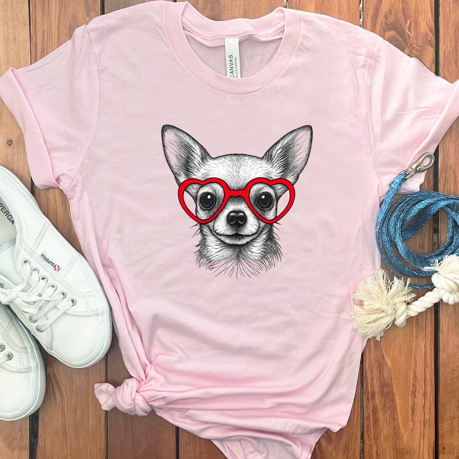 Adorable Chihuahua With Red Heart Glasses T-Shirt product type
