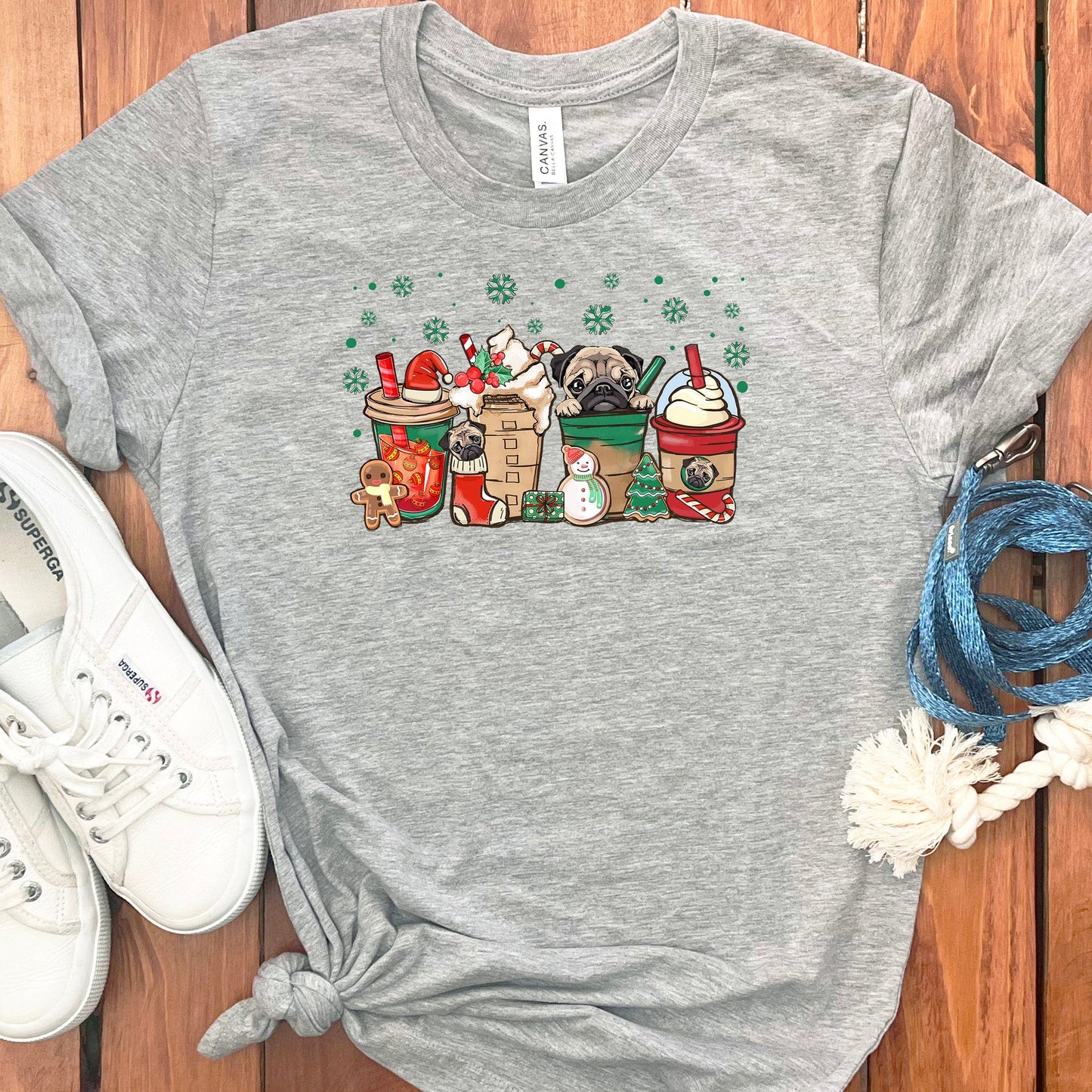 CHRISTMAS PUG COFFEE T-SHIRT