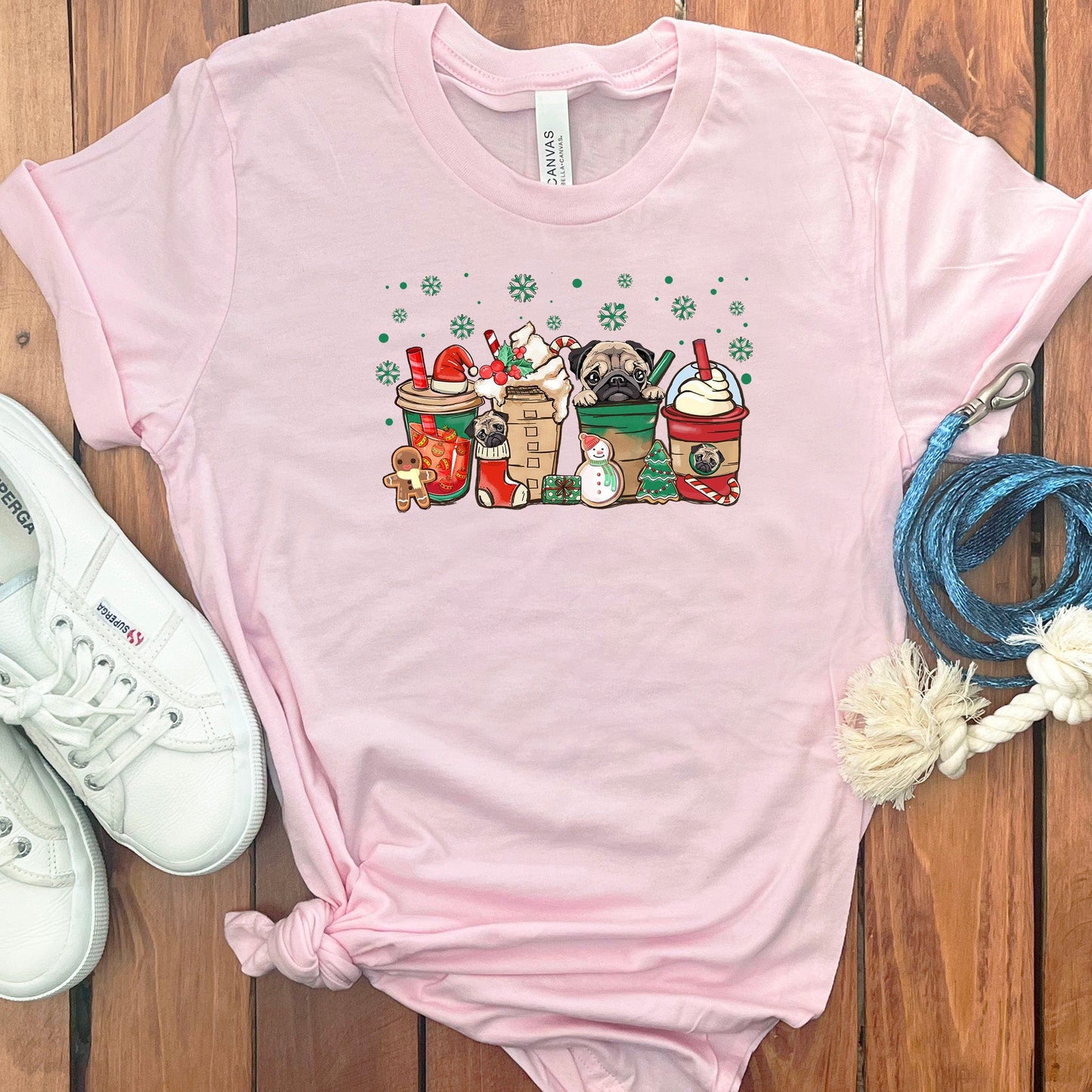 CHRISTMAS PUG COFFEE T-SHIRT